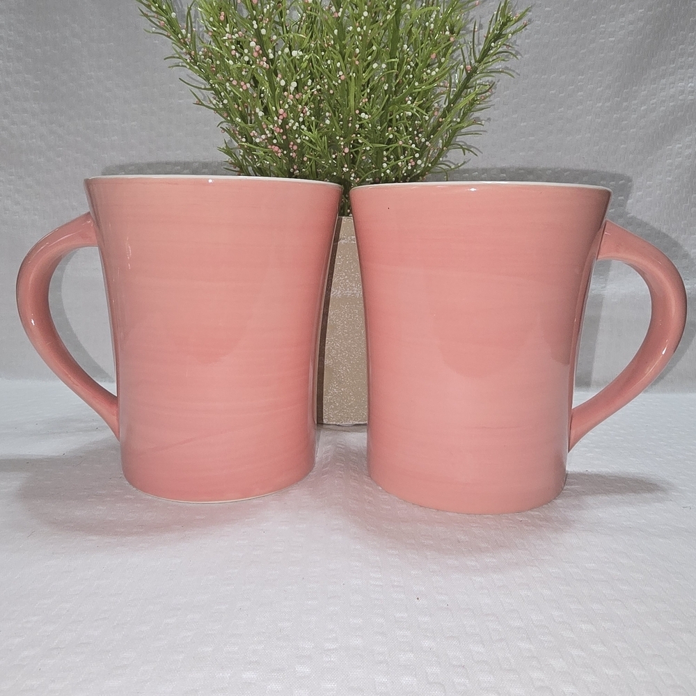 Charming Pink Ceramic Mug Set By Jill Rosenwald, Certified International